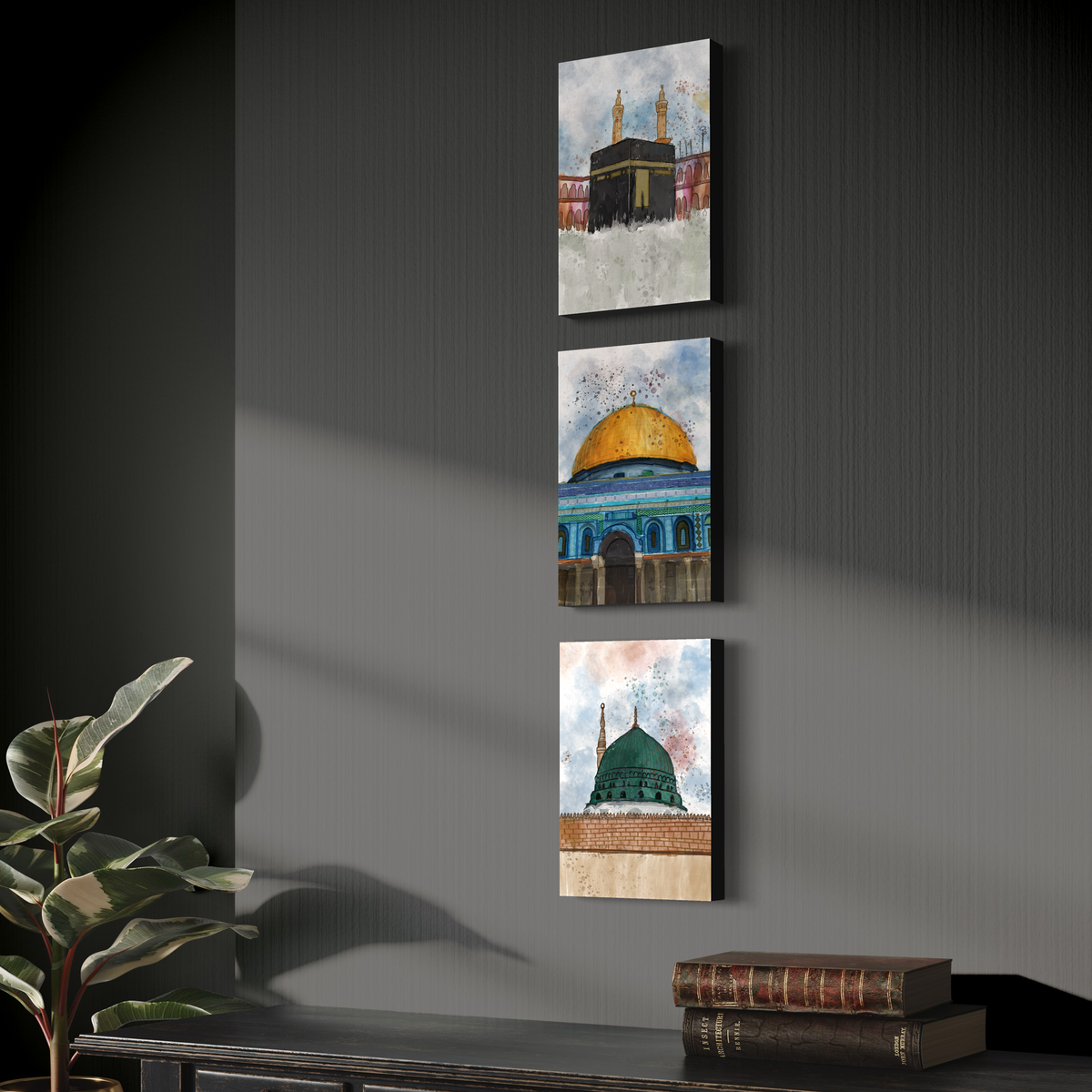 Makkah, Madinah and Masjid Al-Aqsa watercolour, set of 3 Islamic canvas prints – view 6
