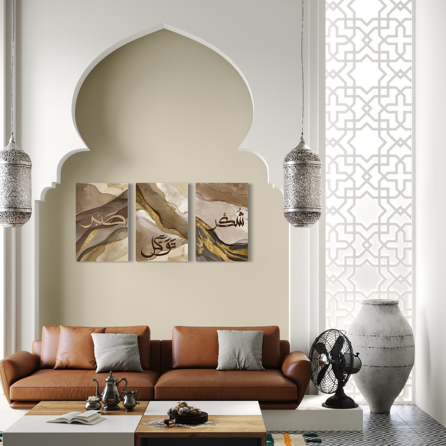 Set of 3 canvases Shukr, Tawakkal and Sabr Islamic modern Wall Art Print on canvas - ARPS2116